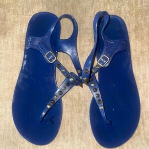 Blue Studded Jelly T-Strap Sandals - Women